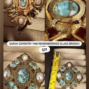 Sarah Coventry Gold and Aqua Brooch